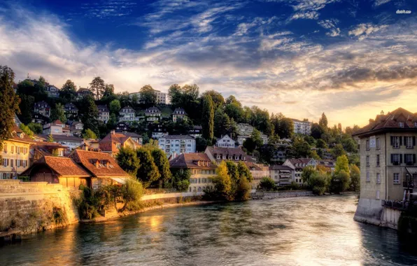 City, wallpaper, river