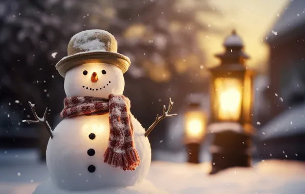 Картинка зима, снег, Рождество, Новый год, снеговик, Christmas, winter, snow
