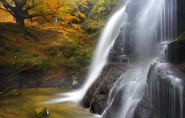 Картинка осень, природа, камни, водопад