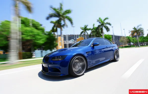 Дорога, синий, пальмы, бмв, скорость, BMW, blue, vossen