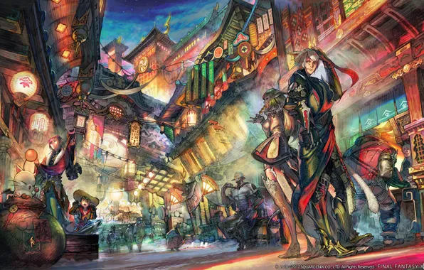 Город, улица, арт, двое, final fantasy xiv