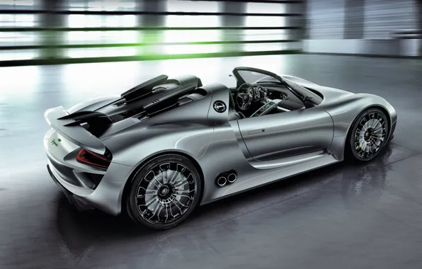 Porsche, серебристый, концепт, порше, вид сбоку, выхлопные трубы, Porsche 918 Spyder Concept