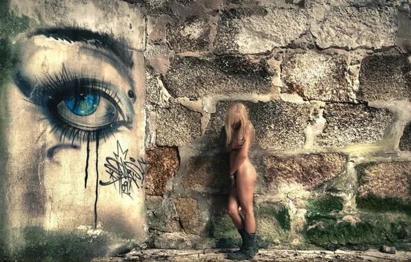 Девушка, фон, стена