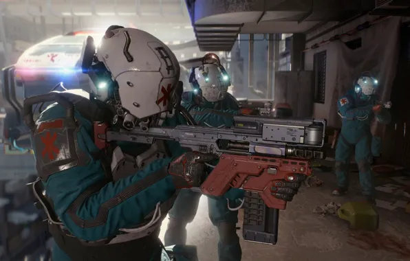 Оружие, солдаты, броня, Cyberpunk 2077, Киберпанк