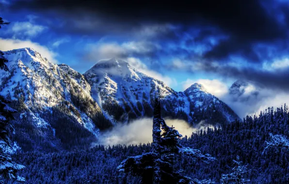 Зима, снег, горы, природа, фото, HDR, США