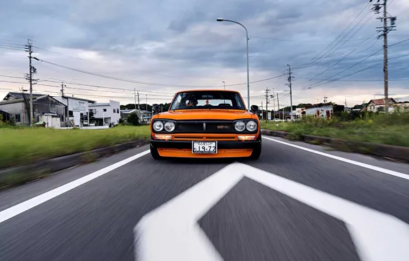 Авто, Дорога, Машина, Асфальт, Оранжевый, Ниссан, Движение, Nissan
