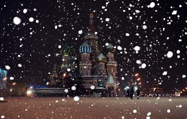 Картинка снег, собор, красная площадь