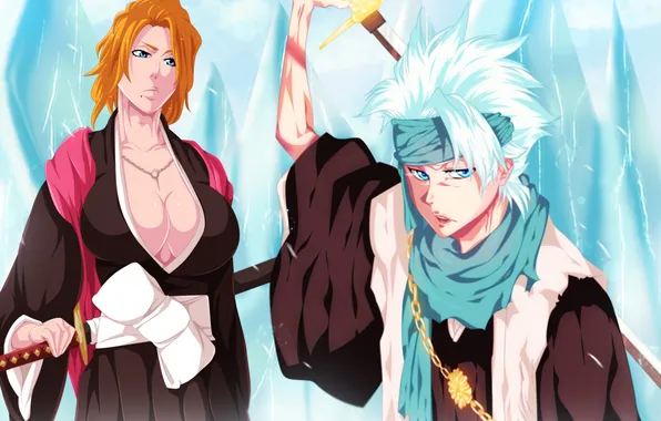 Аниме, bleach, shinigami, Rangiku Matsumoto, Toshiro Hitsugaya