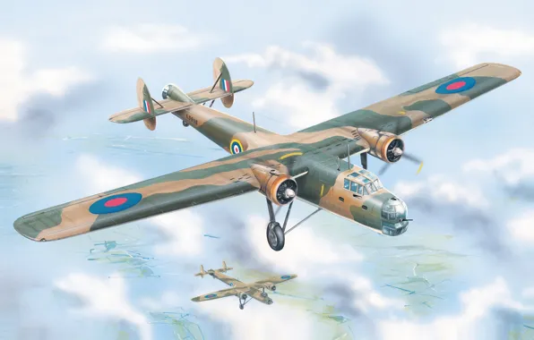 Картинка aircraft, war, art, airplane, painting, drawing, ww2, british bomber