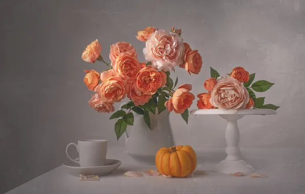 Розы, Ваза, тыква, чашка с блюдцем, Symphony Of Colors, Maria Margareth Perfoncio, Симфония цвета