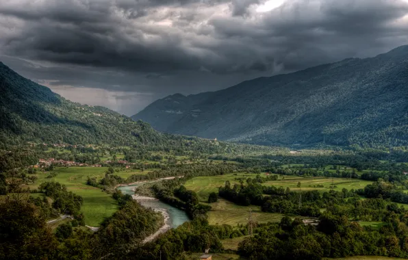 Лето, небо, горы, тучи, HDR, Словения, Aljaž Vidmar рhotography, Кобарид