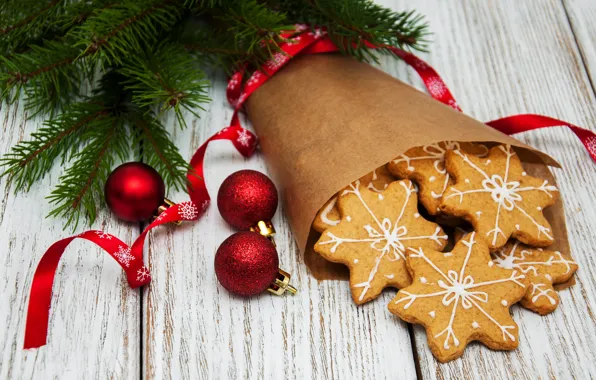 Украшения, шары, Новый Год, Рождество, christmas, wood, merry, cookies