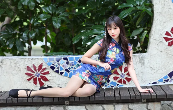 Ножки, азиатка, милашка, красивая девушка, asian, cutie, asian girls, сидя на скамейке
