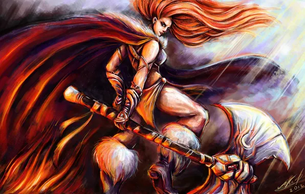 Девушка, топор, рыжие волосы, Diablo 3, варвар, Barbarian