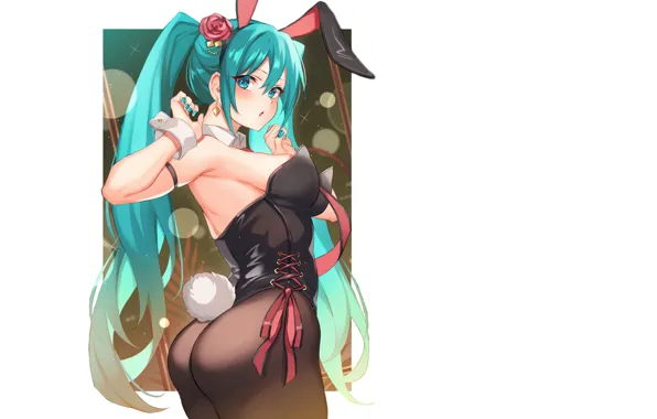 Green, girl, hot, sexy, sexy girl, rabbit, anime, miku