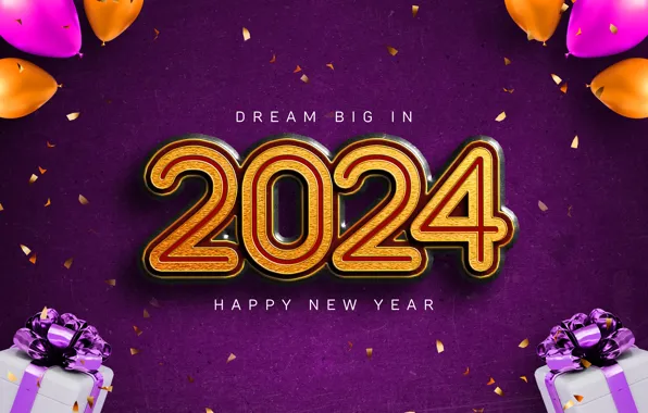 Цифры, Новый год, дата, композиция, 2024, Новый 2024 год