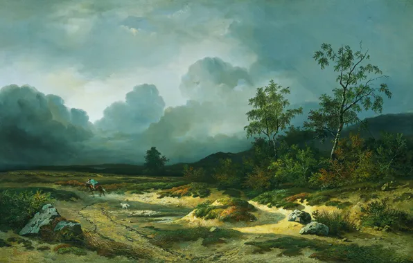 Картинка природа, масло, картина, холст, Виллем Рулофс, Пейзаж с Приближающимся Штормом