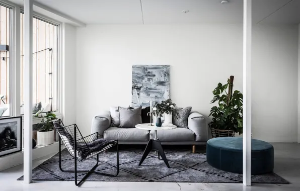 Интерьер, гостиная, скандинавский стиль, Apartment in Stockholm
