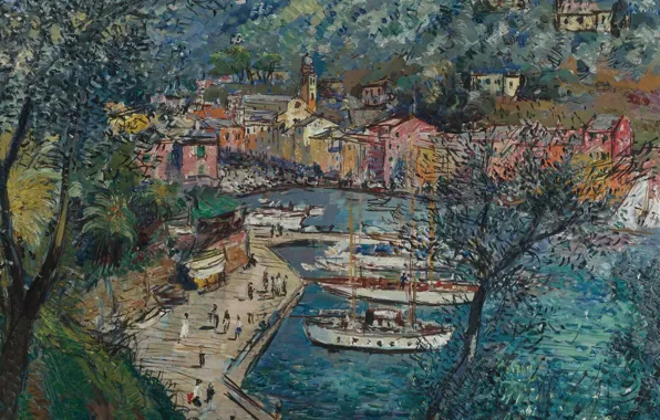 Картина, городской пейзаж, Портофино, Микеле Кашелла, Michele Cascella
