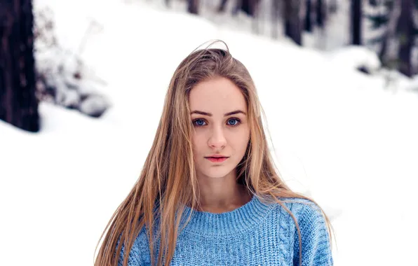 Картинка girl, Model, long hair, photo, blue eyes, winter, snow, lips