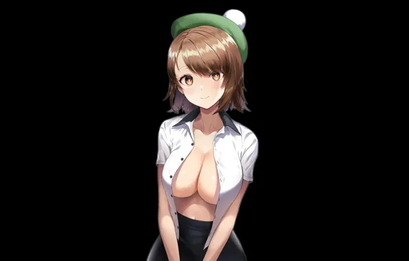Girl, sexy, cleavage, brown hair, brown eyes, boobs, anime, beautiful