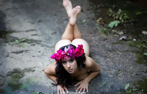 Попка, взгляд, девушка, милая, обнаженная, венок, photographer, личико