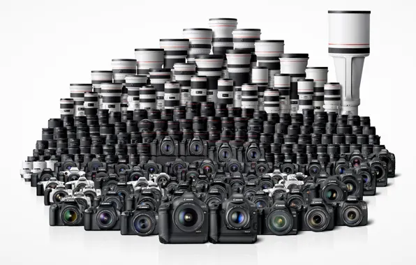 Обои, белый фон, Canon, фотоаппараты, EOS, объективы