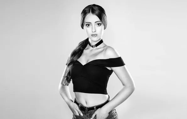 Взгляд, девушка, поза, майка, фигура, черно-белое, Chloe Rose