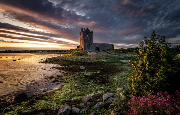 Картинка Sunset, Ireland, Galway, Dunguaire, Dunguaire Castle