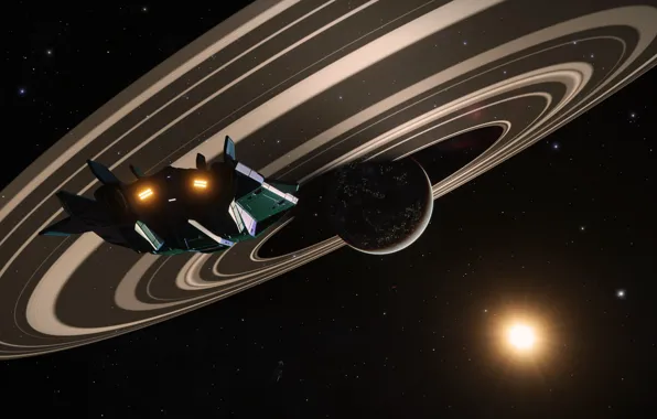 Игра, корабль, Планета, Звезда, Кольца, Elite: Dangerous, Asp Explorer