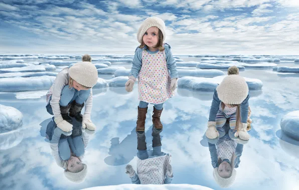 Картинка снег, девочки, лёд, Just a frozen lake