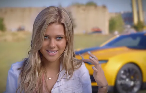 Car, camaro, model, movie, Transformers, blonde, bumblebee, pose