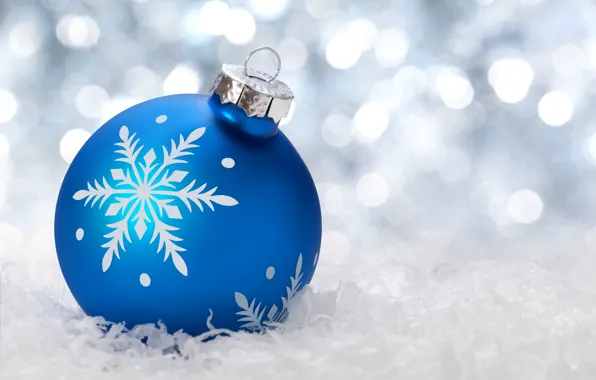 Картинка зима, снег, синий, фон, праздник, обои, игрушки, новый год