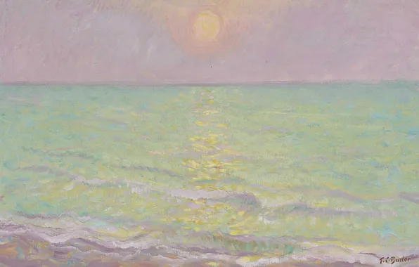 Картинка море, солнце, отражение, краски, картина, морской пейзаж, Theodore Earl Butler, Seine-Mar