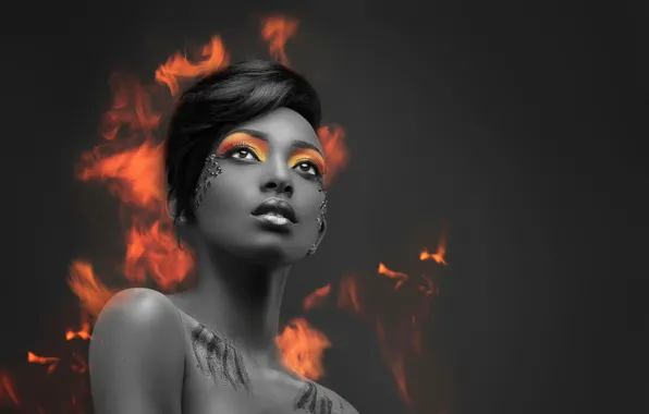 Картинка огонь, портрет, макияж, Alternative Edit, Pheonix