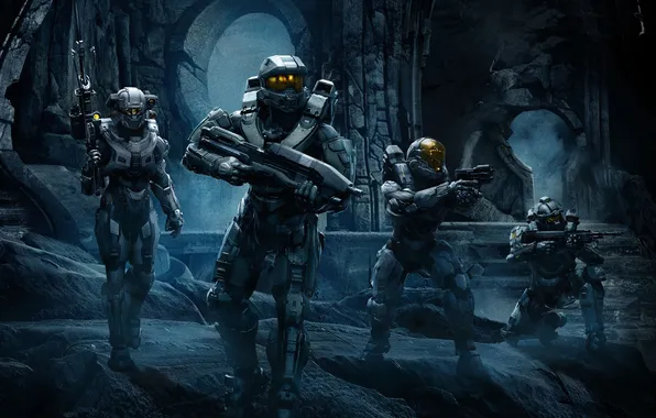 Картинка команда, спартанцы, Halo 5: Guardians, мастер Чиф