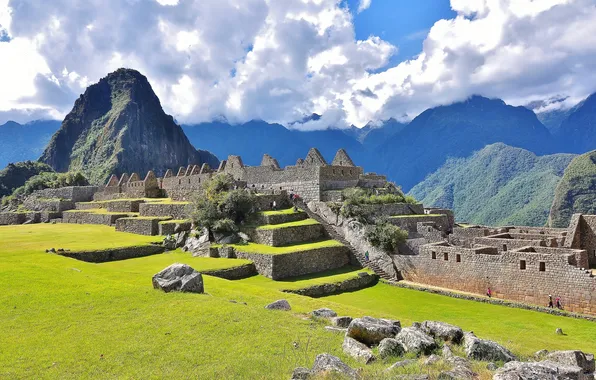 Небо, горы, город, развалины, руины, Перу, Мачу-Пикчу, инки