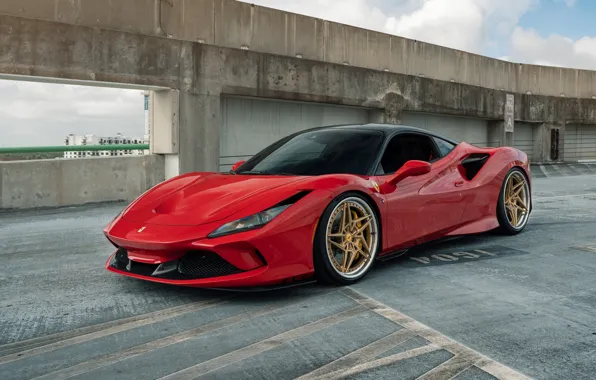 Ferrari, Red, Parking, Supercar, F8 Tributo, Ferrari F8 Tributo