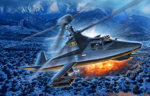 Картинка Stealth, Ка-58, ОКБ Камова, ВКС России, Чёрный призрак, боевой разведывательно-ударный вертолёт