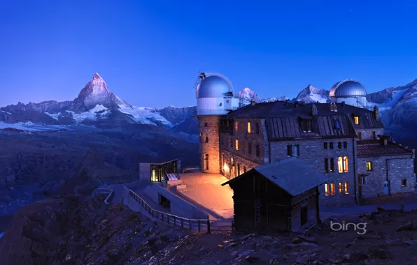 Небо, горы, Швейцария, Switzerland, обсерватория, Zermatt, метеостанция, Kulm Hotel