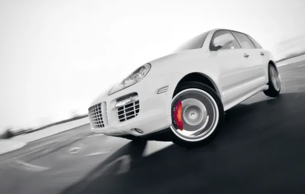 Авто, Белый, Porsche, Тюнинг, Скорость, Поворот, Машины, Cayenne