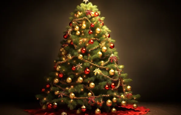 Шары, елка, Новый Год, Рождество, golden, new year, happy, Christmas