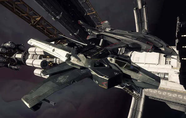 Космос, станция, звездолет, Hornet, Star Citizen