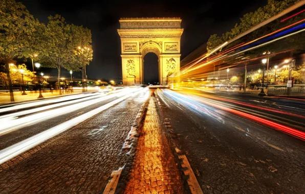Картинка ночь, париж, франция, paris, france, Arc de Triomphe