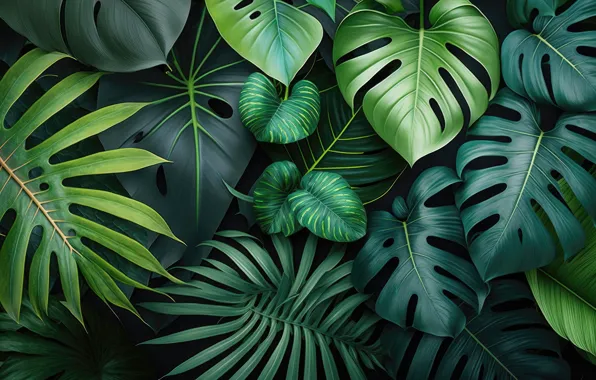 Картинка листья, фон, green, background, leaves, still life, композиция, tropical