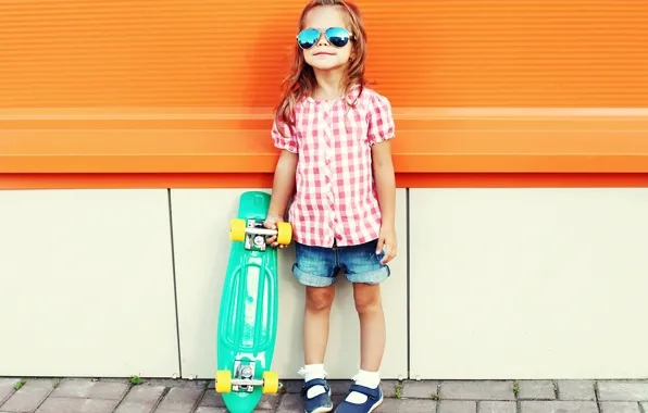 Картинка лето, очки, девочка, Skateboard, скейтборд, child, Little girls