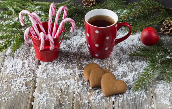 Снег, украшения, Новый Год, Рождество, Christmas, snow, New Year, coffee cup