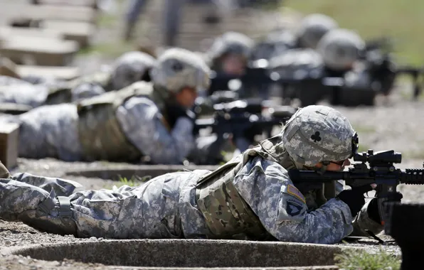 Soldiers, pose, training, rifles