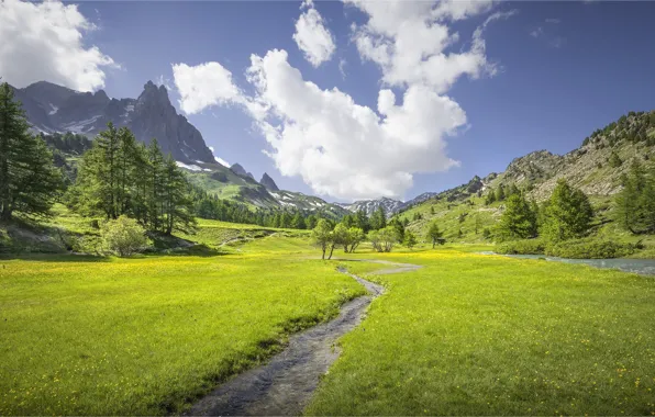 Картинка небо, облака, горы, долина