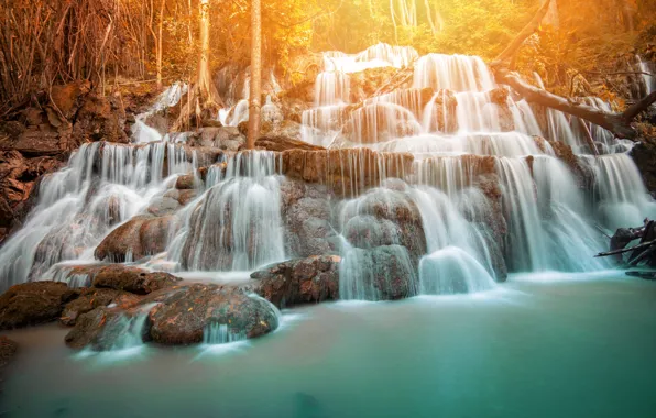 Пейзаж, природа, скалы, берег, растительность, водопад